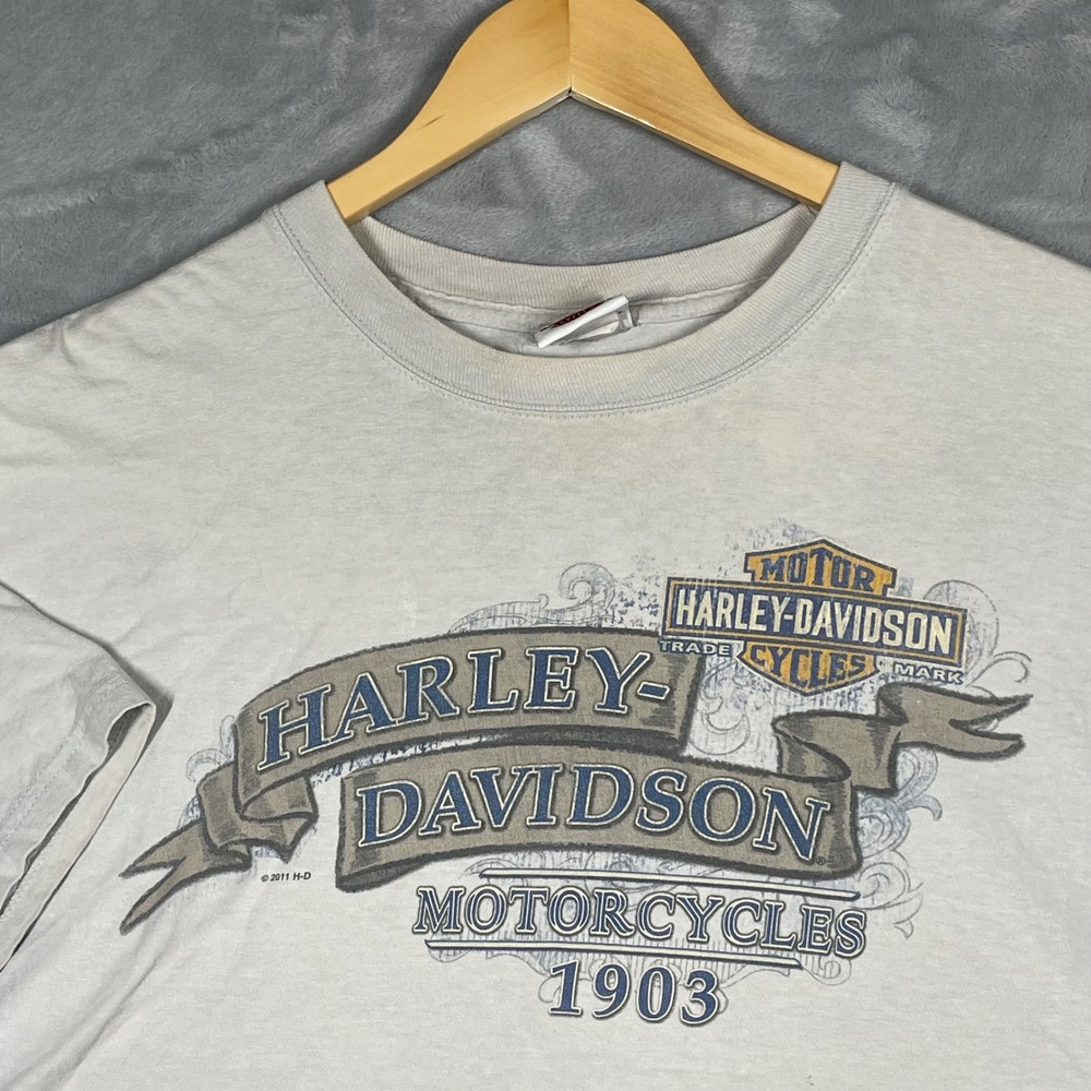 Harley Davidson Mobile Bay Alabama Graphic T-Shirt Men 2XL Grey 2011 Hanes Beefy